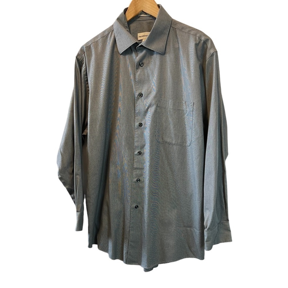 MENS Grey Button Up Long Sleeve Collared Dress Shirt 16